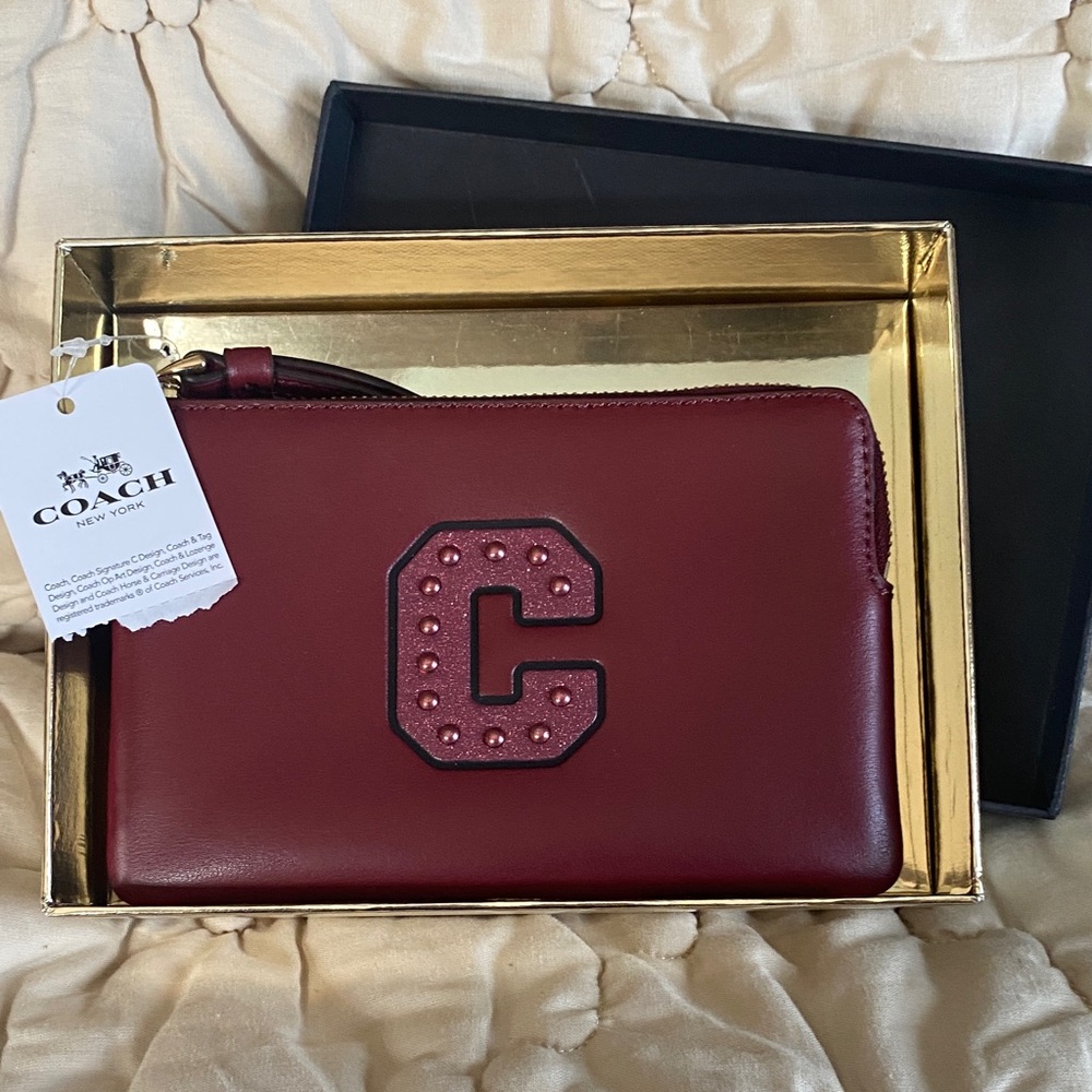 Coach Maroon Wristlet with Embellished C